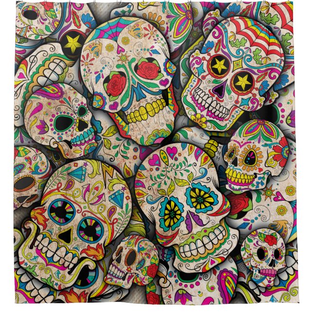 Best Selling Sugar Skull Pattern Shower Curtain (Front)