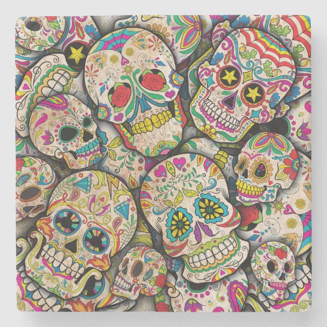 Best Selling Sugar Skull Pattern Stone Coaster (Front)