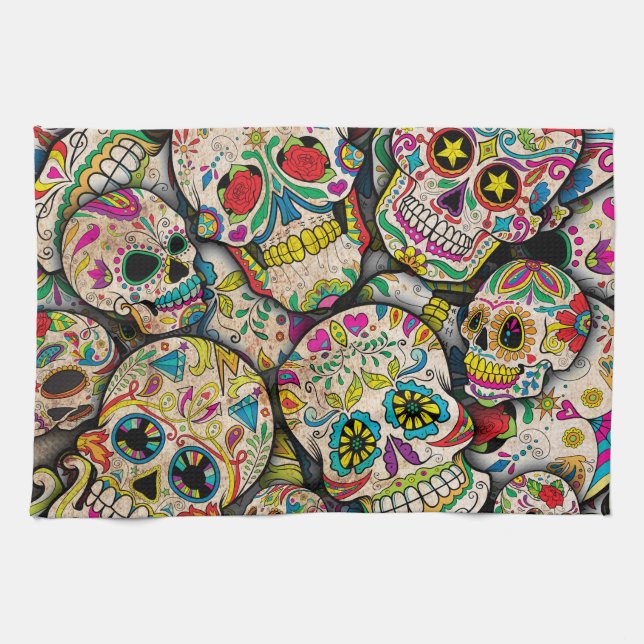 Best Selling Sugar Skull Pattern Tea Towel (Horizontal)