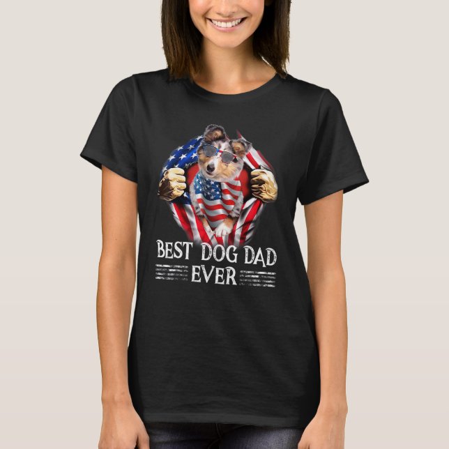 Best Sheltie Dad Ever American Flag 4th Of July  M T-Shirt (Front)