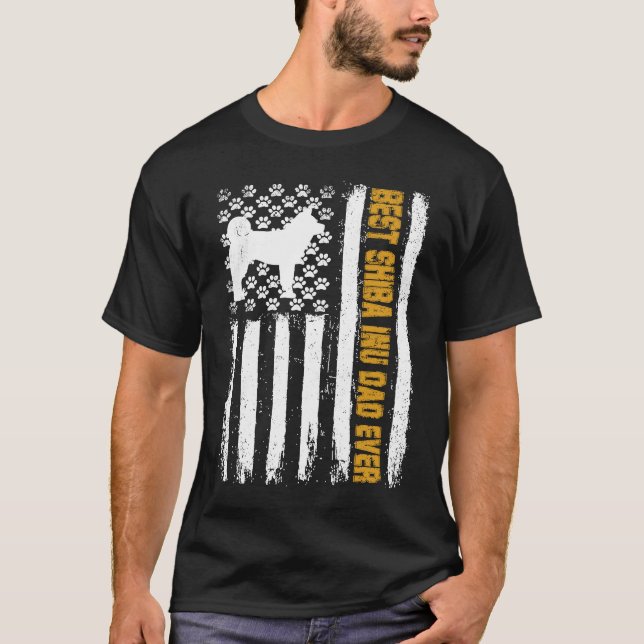 Best Shiba Inu Dog Dad Ever American Flag T-Shirt (Front)