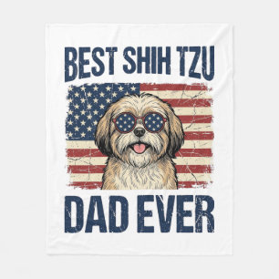 Best Shih Tzu Dad Ever Patriotic Dog Fleece Blanket