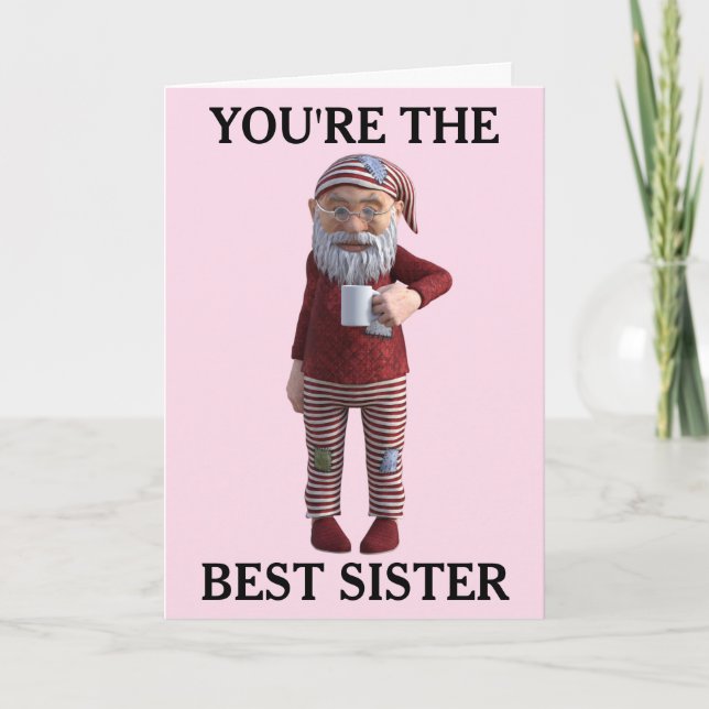 BEST SISTER BIRTHDAY GNOME ELF CARD (Front)
