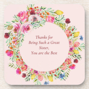 Best Sister Coaster with Floral Wreath