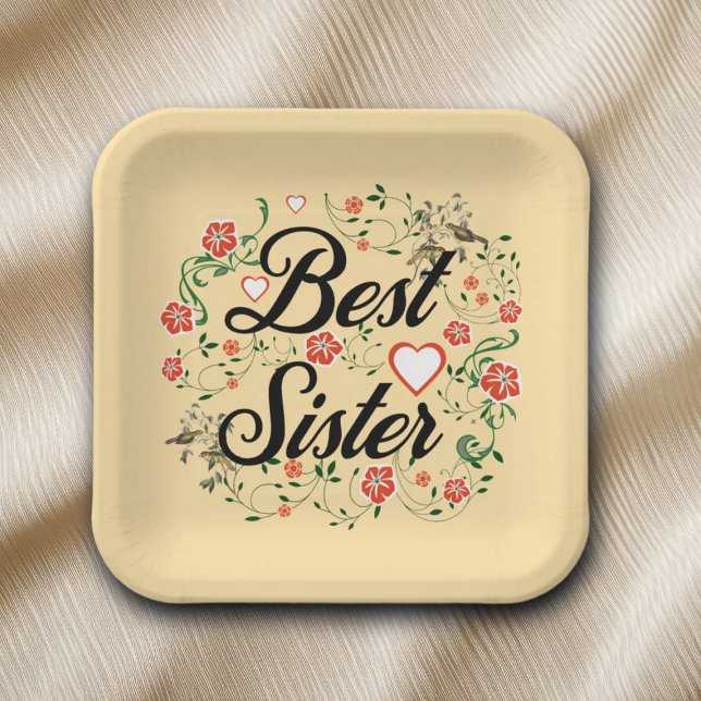 Best Sister Elegant Floral Design Paper Plate (Creator Uploaded)
