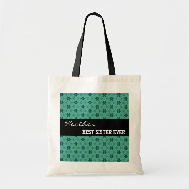Best Sister Ever Custom Name Teal Stars W1939 Tote Bag (Front)