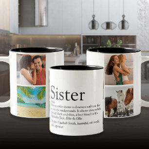 Best Sister Ever Definition 4 Photo Collage Two-Tone Coffee Mug