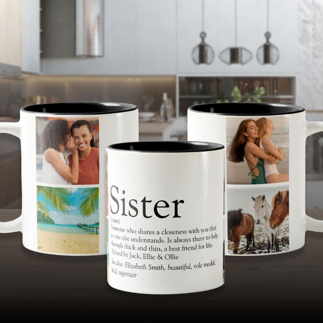 Best Sister Ever Definition 4 Photo Collage Two-Tone Coffee Mug (Best Sister Ever Definition 4 Photo Collage Two-Tone Coffee Mug)