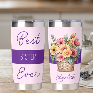 Best sister ever gerbera flowers pink insulated tumbler