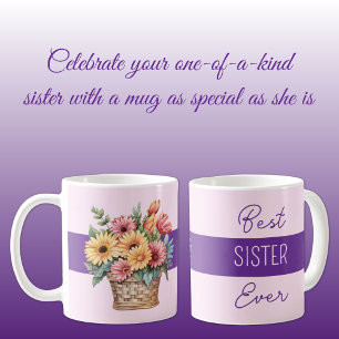 Best sister ever gerbera flowers purple coffee mug