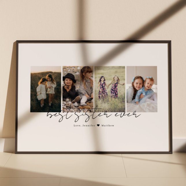 Best Sister Ever Modern Script 4 Photos Collage Poster (Creator Uploaded)