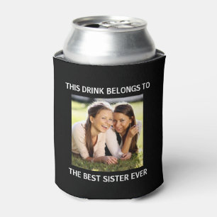 Best Sister Ever Personalised Photo Black Can Cooler