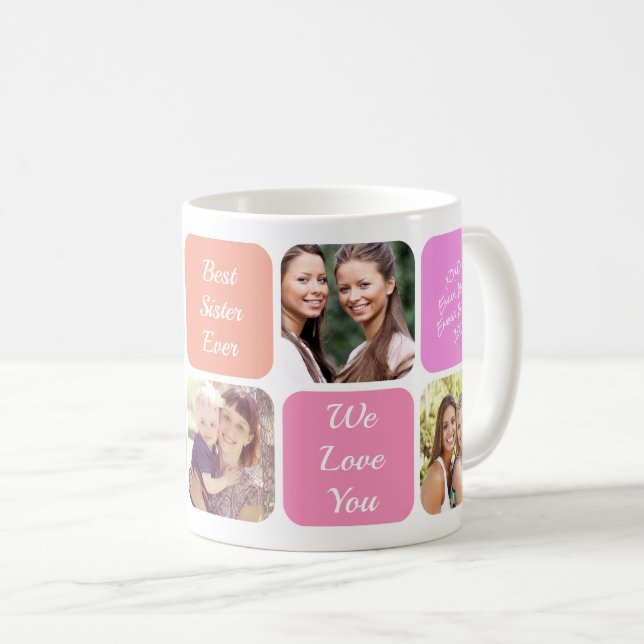 Best Sister Ever Personalised Photos Pink Orange Coffee Mug (Front Right)