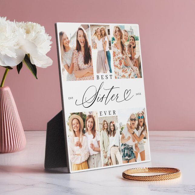 Best Sister Ever Sister Script Heart Photo Collage Plaque ( Best Sister Ever Sister Script Heart Photo Collage Plaque)