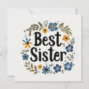 "Best Sister" Floral Wreath Holiday Card