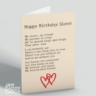 Best Sister In The World Poem Birthday Card