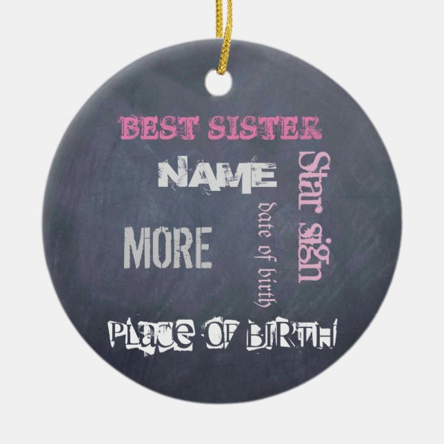 BEST SISTER personalised chalkboard Ceramic Tree Decoration (Front)