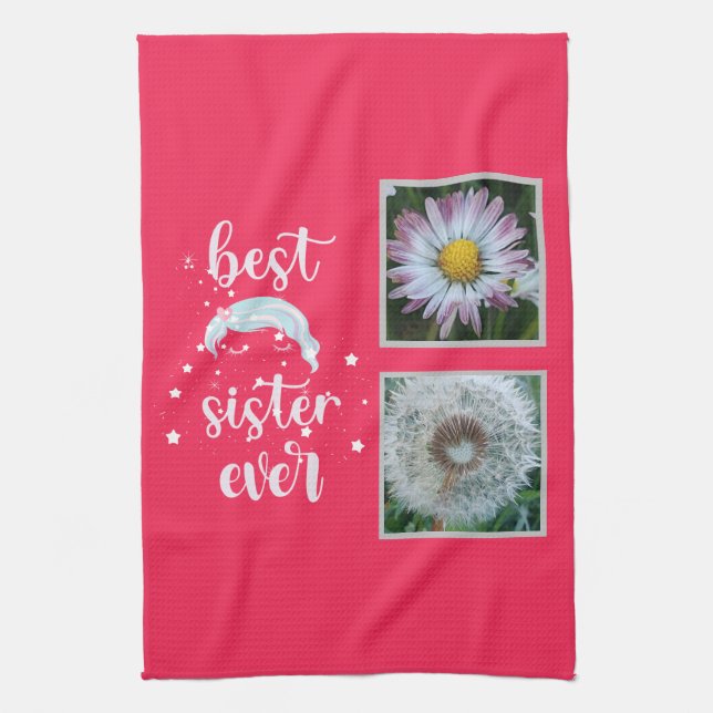 Best Sister Photo Template Tea Towel (Vertical)