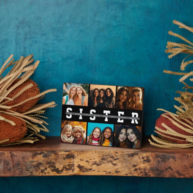 Best Sister Script Collage Photo & Names Plaque (Side)