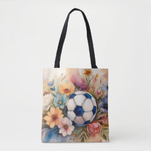 Best Soccer Mum Ever Watercolor Floral Design -MOM Tote Bag