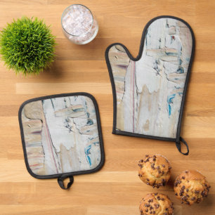 Best Solid Colour Silver Quilted Heat Protection Oven Mitt & Pot Holder Set