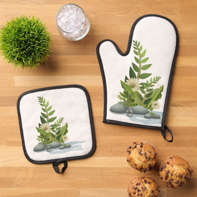 Best Solid Colour Silver Quilted Heat Protection  Oven Mitt & Pot Holder Set (Top Down)