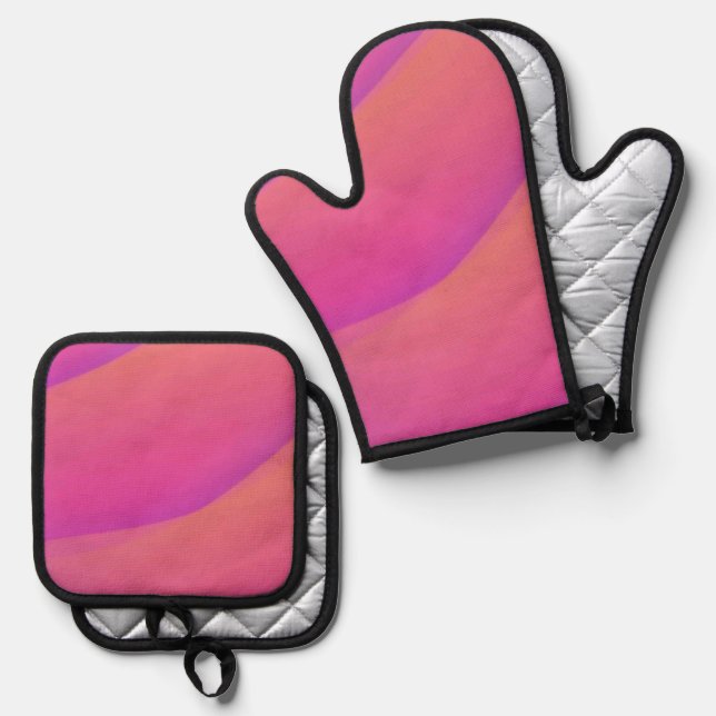 Best Solid Colour Silver Quilted Heat Protection  Oven Mitt & Pot Holder Set (Front/Back)