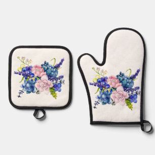Best Solid Colour Silver Quilted Heat Protection Oven Mitt & Pot Holder Set
