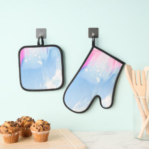 Best Solid Colour Silver Quilted Heat Protection Oven Mitt & Pot Holder Set