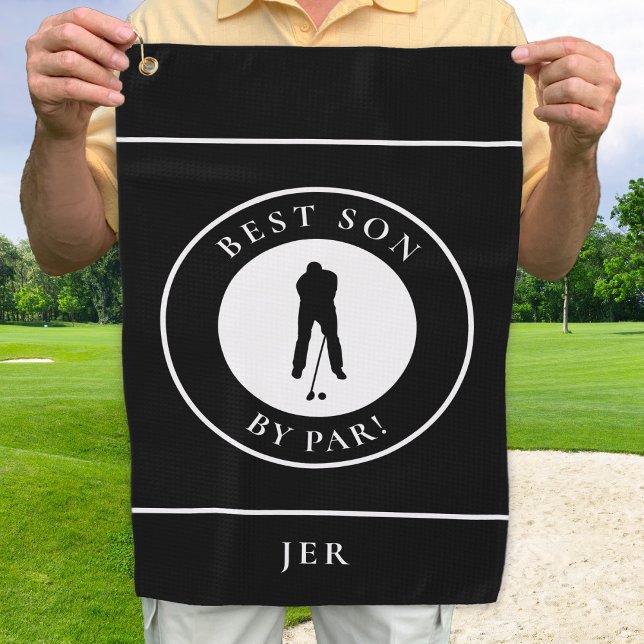 Best Son By Par Black Monogram  Golf Towel (Creator Uploaded)