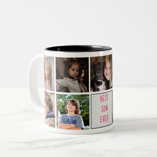 Best Son Ever Monogram Photo Collage Trendy Two-Tone Coffee Mug (Front Left)