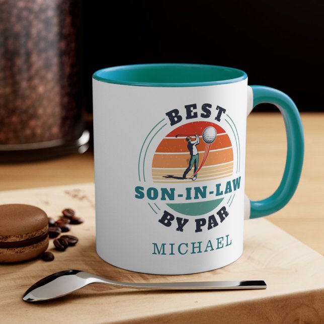 Best Son in Law By Par Retro Birthday Personalised Mug (Retro Golf Best Son in Law By Par Personalized 11oz Coffee Mug)