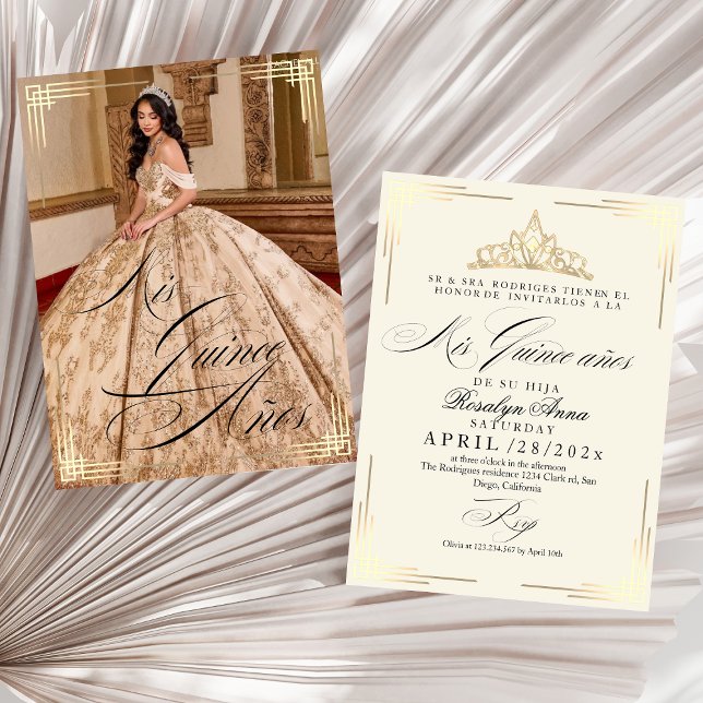 Best Spanish Mis Quince años Script Gold Beige  Invitation (Creator Uploaded)