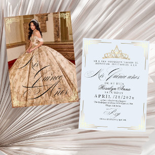 Best Spanish Mis Quince años Script Gold Blue Invitation