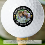 BEST STEP DAD BY FAR Photo Golfer Your Colour Golf Balls<br><div class="desc">Create a custom personalised photo golf ball for a golfer stepfather with the editable funny title BEST STEP DAD BY PAR and name(s) or other custom text shown in white text accented with a gold golf ball and tee against an editable black background colour you can change to a coordinating...</div>