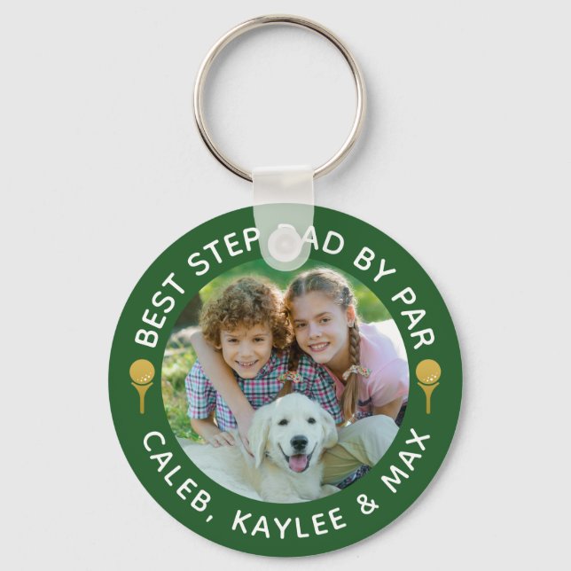BEST STEP DAD BY PAR Photo Golfer Green Key Ring (Front)