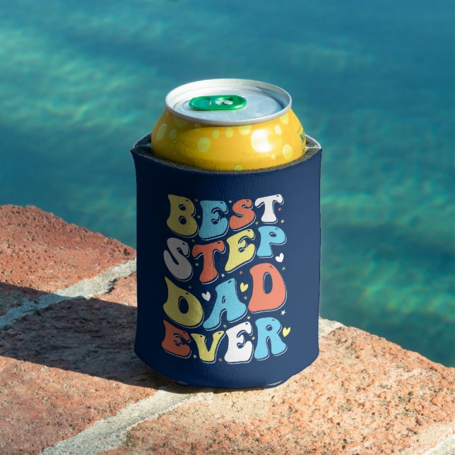 Best Step Dad Ever Colourful Retro Typography Can Cooler (In Situ Pool)