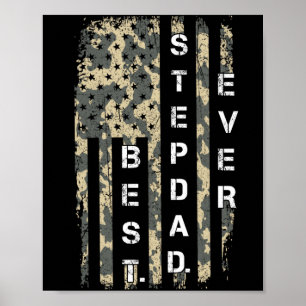 Best STEP DAD Ever Vintage Flag Camo Father Day Poster