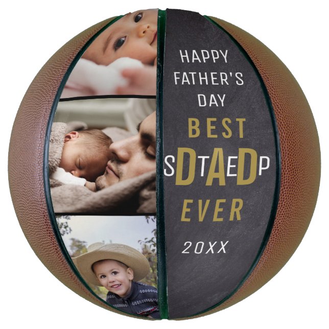 Best Step Dad Happy Father's Day 3 Photo Collage Basketball (Vertical)