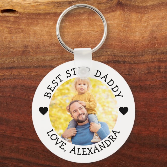 Best Step Daddy Photo Personalised  Key Ring (Front)