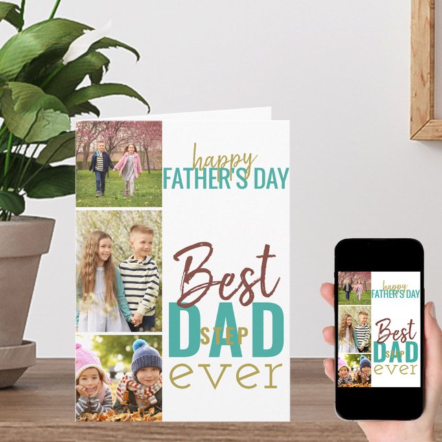Best Stepdad Ever 3 Photo Fathers Day Card (Creator Uploaded)