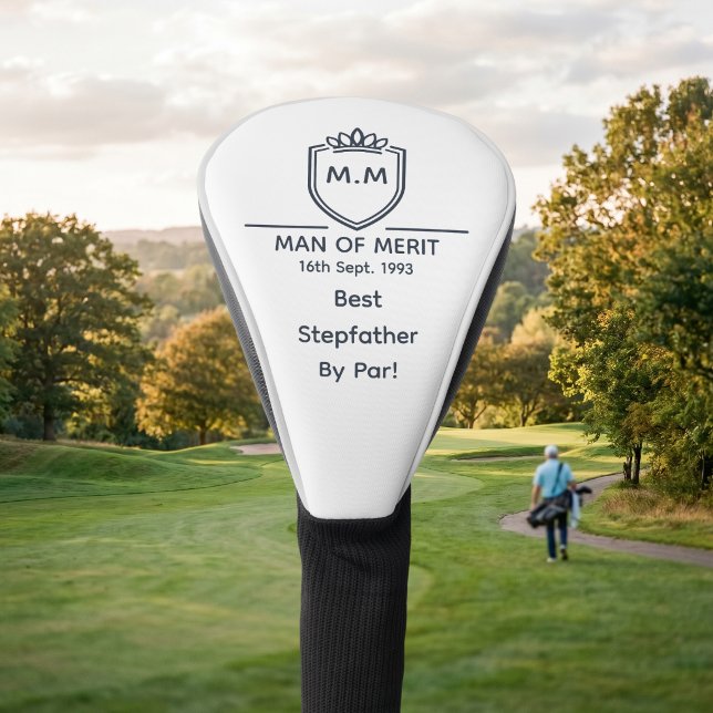 Best Stepfather Monogram Initials Man Of Merit Golf Head Cover (Stepfather golf club cover)