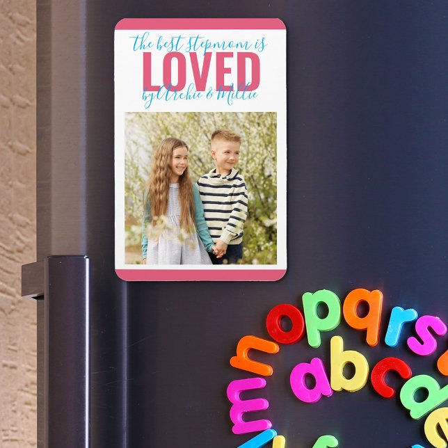 Best Stepmom is Loved by Kids Names Photo Fridge Magnet (Creator Uploaded)