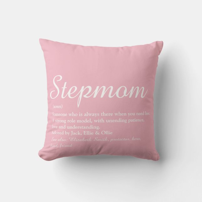 Best Stepmom, Stepmother Definition Pink Script Cushion (Front)