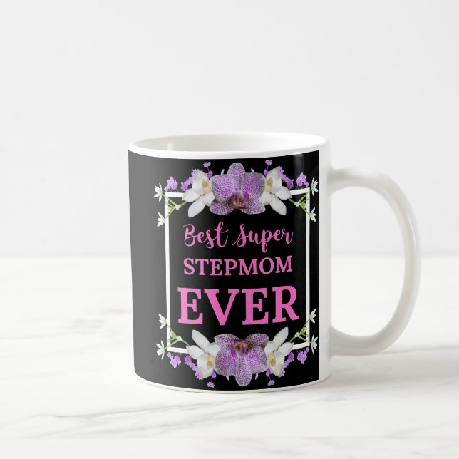 Best Super Stepmom Ever Pink Text with Violet Flow Coffee Mug (Right)