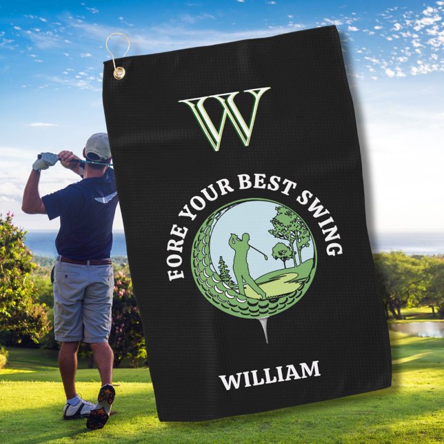 Best Swing Custom Monogram Name Men's  Golf Towel (Creator Uploaded)