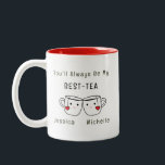 Best-Tea Personalised Friendship Two-Tone Coffee Mug<br><div class="desc">Celebrate your special bond with this adorable two-tone red Best-Tea friendship mug! Featuring two smiling mugs clinking together with sweet heart cheeks and the phrase “You’ll Always Be My Best-Tea”, this design can be personalised with your names for a thoughtful and unique gift. Perfect for best friends, sisters, roommates, or...</div>