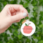 Best Teacher | Apple Cute Fun Modern Name Scandi Key Ring<br><div class="desc">A simple, stylish, vibrant apple fruit graphic design keyring in a fun, trendy, scandinavian minimalist style in shades or red pink and green which can be easily personalised with your teachers name by replacing "Mrs Johnson" and a tagline replacing "Best Teacher" to make a truly unique thank you gift for...</div>