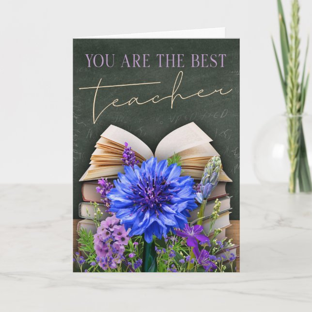 Best Teacher Chalkboard Floral Card (Front)