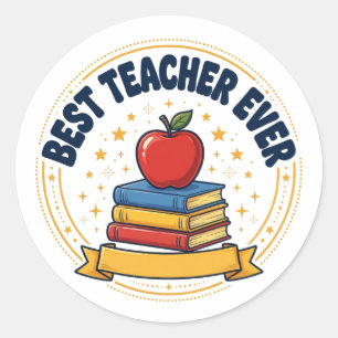 Best Teacher Ever Apple Retro Round Sticker